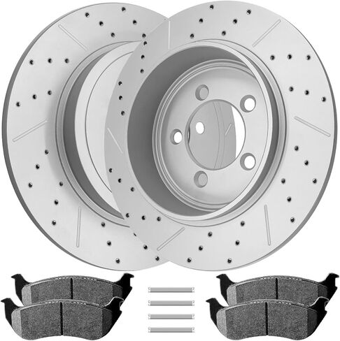 Ceramic Brake Pads and Rotors Kit Rear Drilled Slotted Vented Rotors & Brakes 2002 2003 2004 2005 for Mercury Mountaineer in Kuwait