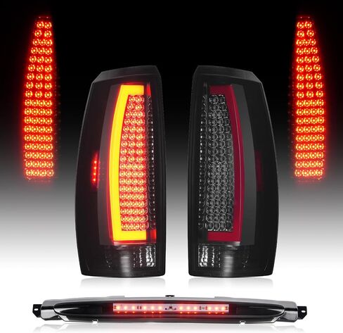 LED Tail Lights Assembly + 3rd Third Brake Cargo Lamp Compatible with Chevy Avalanche 2007-2012, Rear Taillights & High Mount Stop Light Set, Smoked Lens, 3 Pcs in Saudi Arabia