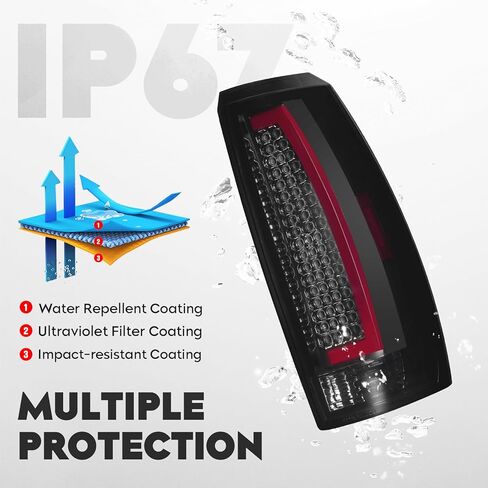 LED Tail Lights Assembly + 3rd Third Brake Cargo Lamp Compatible with Chevy Avalanche 2007-2012, Rear Taillights & High Mount Stop Light Set, Smoked Lens, 3 Pcs in Saudi Arabia