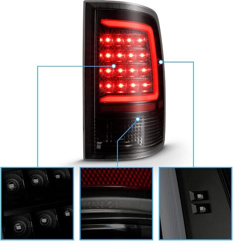 AmeriLite for 2009-2022 Dodge Ram 1500/10-22 Ram 2500 3500 Pickup C-Type LED Tube Dark Black Tail Light Assembly Pair - Passenger and Driver Side in Saudi Arabia
