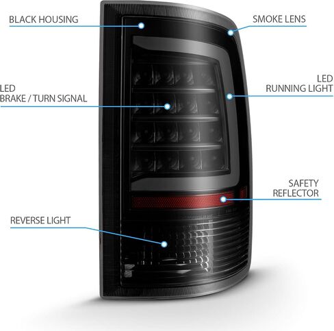 AmeriLite for 2009-2022 Dodge Ram 1500/10-22 Ram 2500 3500 Pickup C-Type LED Tube Dark Black Tail Light Assembly Pair - Passenger and Driver Side in Saudi Arabia