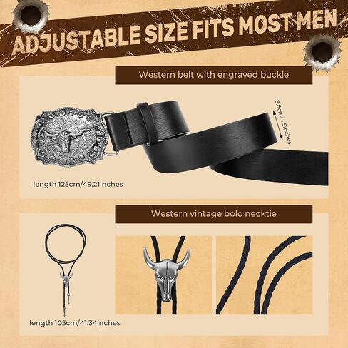 Cowboy Costume Outfit for Men Women Cowboy Hat Accessories Set, Black Western Outfit with Buckle Belt, Bandanas, Sunglasses, Necktie, Mask and Bracelet, Rodeo Halloween Cosplay Party Outfit Kit (7pcs) in Saudi Arabia