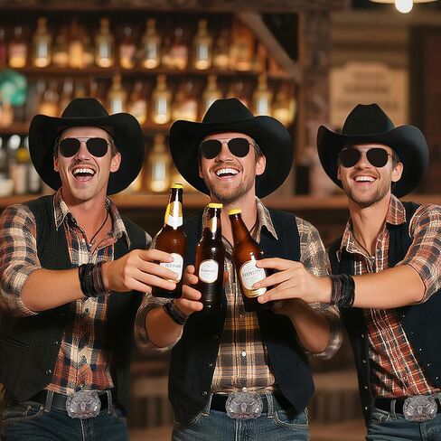 Cowboy Costume Outfit for Men Women Cowboy Hat Accessories Set, Black Western Outfit with Buckle Belt, Bandanas, Sunglasses, Necktie, Mask and Bracelet, Rodeo Halloween Cosplay Party Outfit Kit (7pcs) in Saudi Arabia