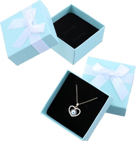 Giantree 2Pcs Small Gift Boxes, 7x7x3.5cm Kraft Jewellery Gift Box, with Grey Bow-Knot Ring Earrings Necklace Gift Box with Lid Small Paper Boxes for Gifts Presents (Light Green) in Saudi Arabia