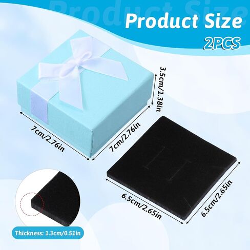 Giantree 2Pcs Small Gift Boxes, 7x7x3.5cm Kraft Jewellery Gift Box, with Grey Bow-Knot Ring Earrings Necklace Gift Box with Lid Small Paper Boxes for Gifts Presents (Light Green) in Saudi Arabia