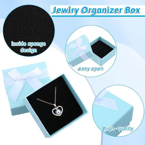 Giantree 2Pcs Small Gift Boxes, 7x7x3.5cm Kraft Jewellery Gift Box, with Grey Bow-Knot Ring Earrings Necklace Gift Box with Lid Small Paper Boxes for Gifts Presents (Light Green) in Saudi Arabia