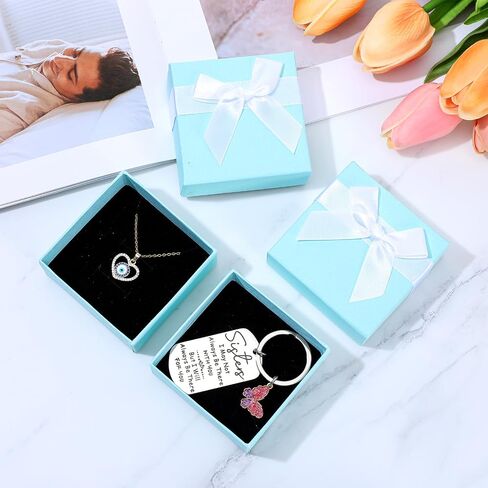 Giantree 2Pcs Small Gift Boxes, 7x7x3.5cm Kraft Jewellery Gift Box, with Grey Bow-Knot Ring Earrings Necklace Gift Box with Lid Small Paper Boxes for Gifts Presents (Light Green) in Saudi Arabia