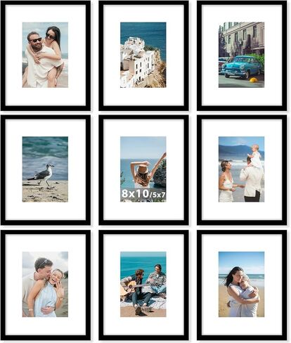 مجموعة إطارات حائط معرض الصور مقاس 12 × 12 مقاس 8 × 8 أو 10 × 10 مع بساطين أو 12 × 12 بدون حصيرة، مجموعة إطارات صور مربعة لديكور الحائط مكونة من 9 قطع للتعليق على الحائط، باللون الأسود in Kuwait