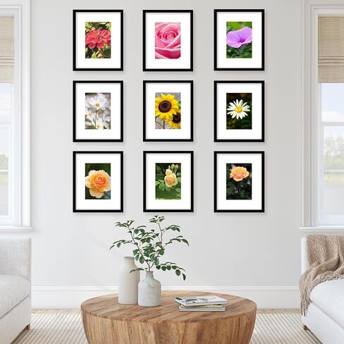مجموعة إطارات حائط معرض الصور مقاس 12 × 12 مقاس 8 × 8 أو 10 × 10 مع بساطين أو 12 × 12 بدون حصيرة، مجموعة إطارات صور مربعة لديكور الحائط مكونة من 9 قطع للتعليق على الحائط، باللون الأسود in Kuwait