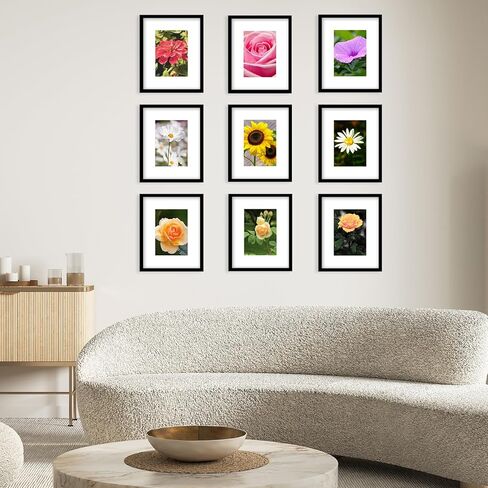 مجموعة إطارات حائط معرض الصور مقاس 12 × 12 مقاس 8 × 8 أو 10 × 10 مع بساطين أو 12 × 12 بدون حصيرة، مجموعة إطارات صور مربعة لديكور الحائط مكونة من 9 قطع للتعليق على الحائط، باللون الأسود in Kuwait