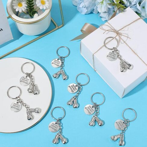 SUNNYCLUE 1 Box 20pcs Never Give Up Keychain Boxing Keychain Bulk Alloy Metal Silver Sport Themed Gloves Gym Charms Keyring Set with Word Tags for Backpack Bag Party Favors Women Gifts Supplies Decors in Saudi Arabia