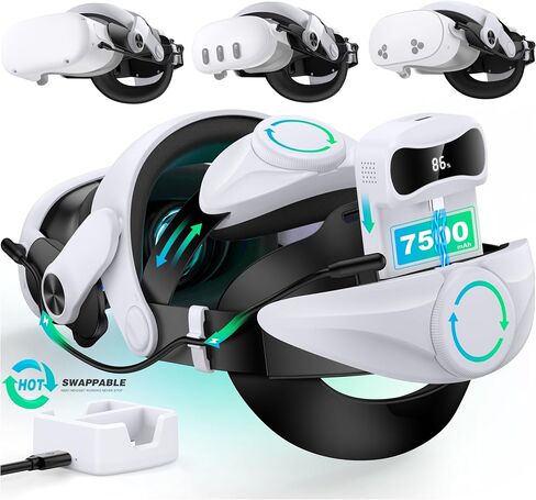 Head Strap for Meta Quest 3S/Quest 3 with Double Adjustament Dials, Enhanced Comfort Head Strap for Oculus Quest 2 with Soft Padding, Digital Display Battery- Balanced/Extra Time in Kuwait