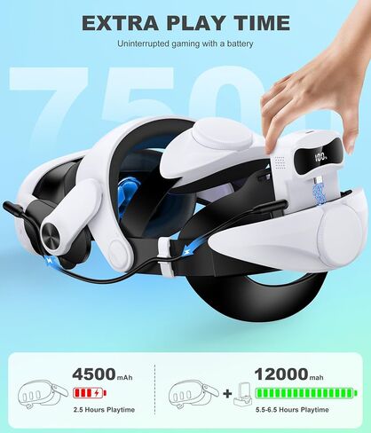 Head Strap for Meta Quest 3S/Quest 3 with Double Adjustament Dials, Enhanced Comfort Head Strap for Oculus Quest 2 with Soft Padding, Digital Display Battery- Balanced/Extra Time in Kuwait