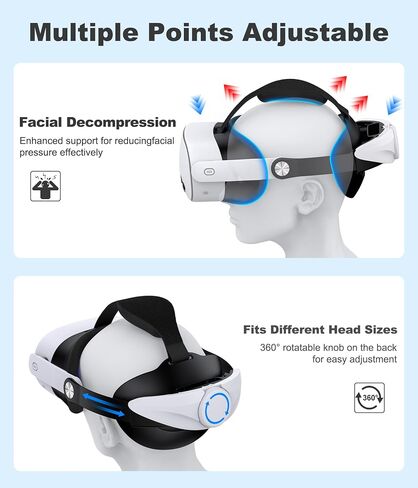 Head Strap for Meta Quest 3S/Quest 3 with Double Adjustament Dials, Enhanced Comfort Head Strap for Oculus Quest 2 with Soft Padding, Digital Display Battery- Balanced/Extra Time in Kuwait