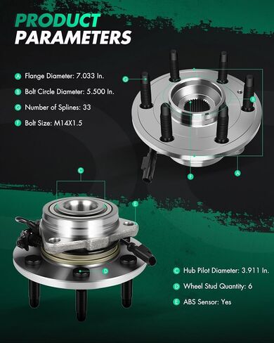 SCITOO 515096 Front Wheel Hub and Bearing Assembly Compatible with Chevy Tahoe Silverado 1500 Avalanche Suburban, Cadillac Escalade, GMC Yukon Sierra 6 Lugs W/ABS, 4WD, 2007-2014 in Saudi Arabia