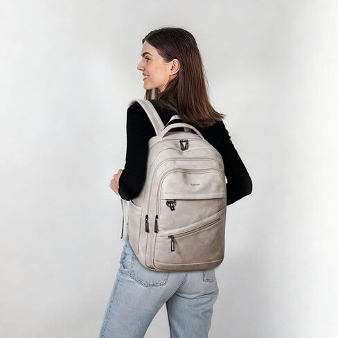 حقيبة الظهر 43L للنساء للنساء - حقيبة الظهر النباتية على ظهر حقيبة تحمل حقيبة الكتب الكلية التي تناسب 17 "كمبيوتر محمول ، براون in Kuwait