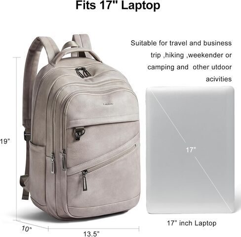 حقيبة الظهر 43L للنساء للنساء - حقيبة الظهر النباتية على ظهر حقيبة تحمل حقيبة الكتب الكلية التي تناسب 17 "كمبيوتر محمول ، براون in Kuwait