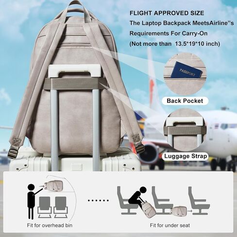 حقيبة الظهر 43L للنساء للنساء - حقيبة الظهر النباتية على ظهر حقيبة تحمل حقيبة الكتب الكلية التي تناسب 17 "كمبيوتر محمول ، براون in Kuwait