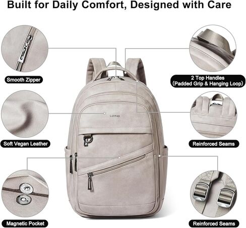 حقيبة الظهر 43L للنساء للنساء - حقيبة الظهر النباتية على ظهر حقيبة تحمل حقيبة الكتب الكلية التي تناسب 17 "كمبيوتر محمول ، براون in Kuwait