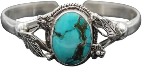 Handcrafted Silver-Tone Alloy Turquoise Bracelet for Women - Vintage-Style Southwestern Jewelry with Artificial Turquoise Stone - Boho Chic Cuff Bracelet in Saudi Arabia