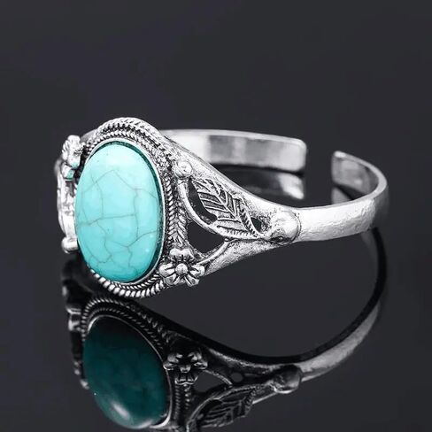 Handcrafted Silver-Tone Alloy Turquoise Bracelet for Women - Vintage-Style Southwestern Jewelry with Artificial Turquoise Stone - Boho Chic Cuff Bracelet in Saudi Arabia