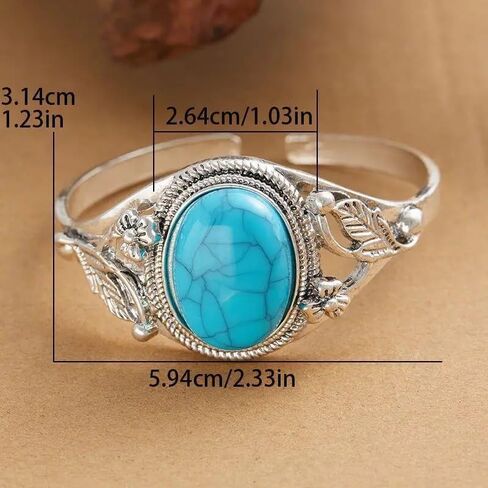 Handcrafted Silver-Tone Alloy Turquoise Bracelet for Women - Vintage-Style Southwestern Jewelry with Artificial Turquoise Stone - Boho Chic Cuff Bracelet in Saudi Arabia
