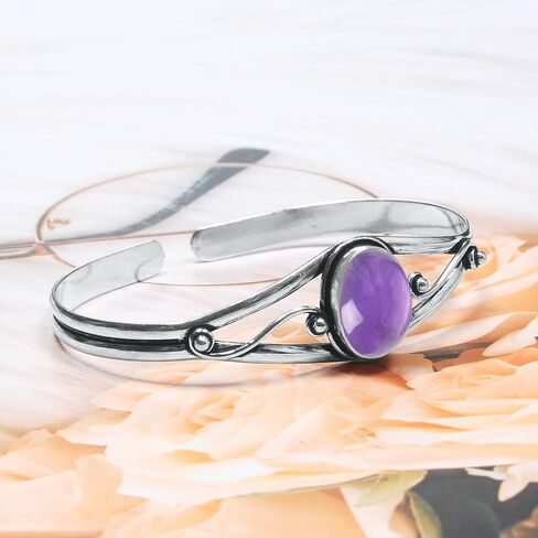 Crystal Silver Bracelet for Women, Adjustable set with Natural Gemstones Silver Plated Jewelry in Saudi Arabia