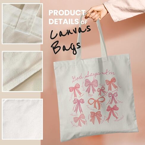 Coquette Bows Canvas Tote Bag, Shoulder Bag For Women, Reusable Tote Bag in Saudi Arabia