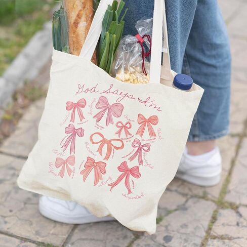 Coquette Bows Canvas Tote Bag, Shoulder Bag For Women, Reusable Tote Bag in Saudi Arabia