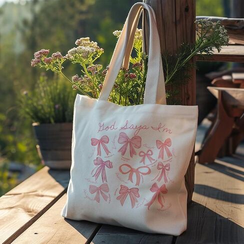 Coquette Bows Canvas Tote Bag, Shoulder Bag For Women, Reusable Tote Bag in Saudi Arabia