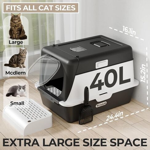 Stainless Steel Cat Litter Box with Lid, XX-Large Extra Large Litter Boxes for Large Cats,Enclosed Removable Metal Cat Box with High Sided Enclosure,Magnetic Door,40L Box, Litter Trap Step/Mat in Saudi Arabia