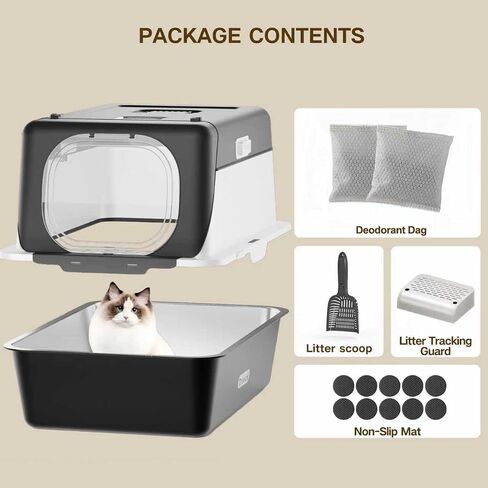 Stainless Steel Cat Litter Box with Lid, XX-Large Extra Large Litter Boxes for Large Cats,Enclosed Removable Metal Cat Box with High Sided Enclosure,Magnetic Door,40L Box, Litter Trap Step/Mat in Saudi Arabia