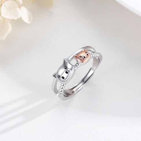 Bear Rings for Women Sterling Silver Bear Open Rings Adjustable Rings Bear Holding Honey Pot Ring Cute Animal Rings Jewelry for Birthday Christmas in Saudi Arabia