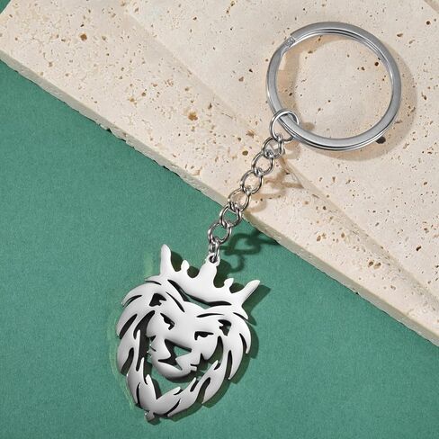 Dreamtimes Lion With King Crown Keychain for Men Stainless Steel Lion Punk Rock Keychain Bag Car Key Pendant Keychain in Saudi Arabia