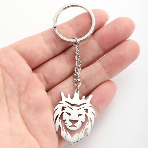 Dreamtimes Lion With King Crown Keychain for Men Stainless Steel Lion Punk Rock Keychain Bag Car Key Pendant Keychain in Saudi Arabia
