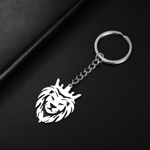 Dreamtimes Lion With King Crown Keychain for Men Stainless Steel Lion Punk Rock Keychain Bag Car Key Pendant Keychain in Saudi Arabia