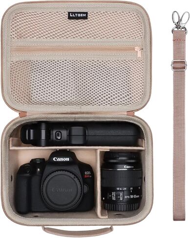 L LTGEM Medium Camera Case Bag Compatible with Canon/Sony/Nikon DSLR Mirrorless Camera and Multiple Lens, Hard Travel Carrying Case with 3 Dividers and Shoulder Strap, Black in Kuwait