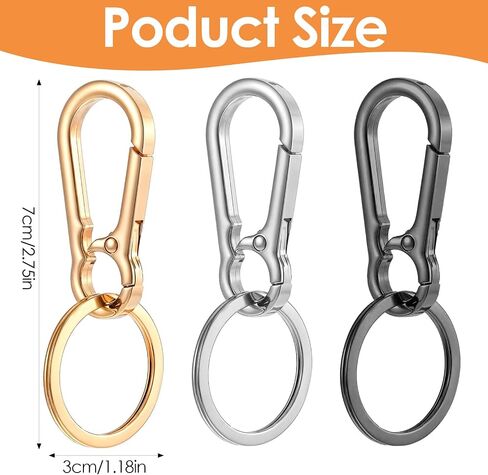 3 Pack Metal Keychain, KeyRing Clip Key Holder Organizer Small Carabiner Keychain Clip for Home Car Keys Silver Gold Black in Saudi Arabia