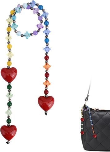 Heart Beaded Bag Charm, Colorful Beaded Chain Cute Heart Shaped Pendant for Women Bag Handbags Tote Purse Decoration Accessories & Keychain Gifts in Saudi Arabia