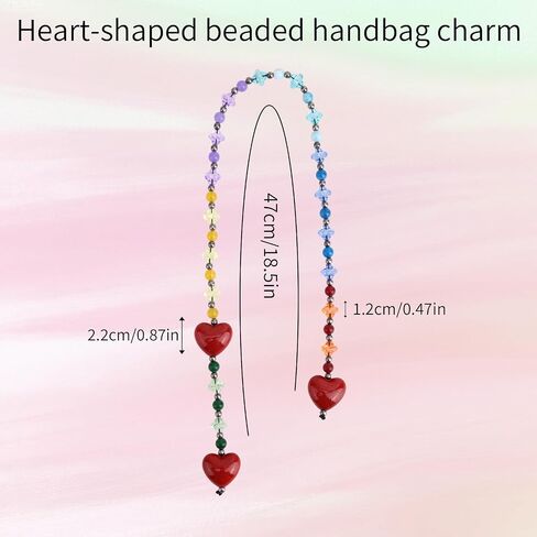 Heart Beaded Bag Charm, Colorful Beaded Chain Cute Heart Shaped Pendant for Women Bag Handbags Tote Purse Decoration Accessories & Keychain Gifts in Saudi Arabia