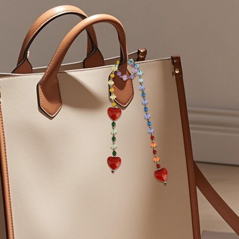 Heart Beaded Bag Charm, Colorful Beaded Chain Cute Heart Shaped Pendant for Women Bag Handbags Tote Purse Decoration Accessories & Keychain Gifts in Saudi Arabia