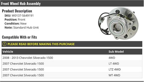 Front Wheel Bearing Hub Assembly - Compatible with 2007-2013 Chevy Silverado 1500 in Saudi Arabia