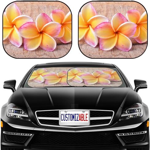 MSD Car Sun Shade Windshield Sunshade Universal Fit 2 Pack, Block Sun Glare, UV and Heat, Protect Car Interior, Image ID: 32571243 Colorful Plumeria Flower in Saudi Arabia