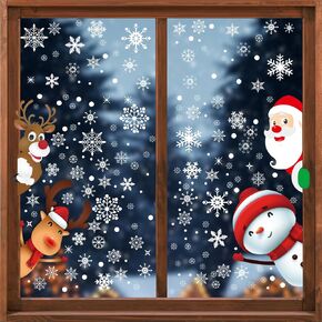 322Pcs Christmas Window Clings Xmas Snowflakes Decorations Santa Claus Reindeer Snowman Snowflake Xmas Decals Stickers for Glass Winter Holiday Home Party in Saudi Arabia