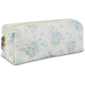 Quilted Makeup Brush Bag, Travel Cosmetic Organizer Pouch for Brushes & Essentials, Small Cotton Floral Makeup Bag for Women Girls in Saudi Arabia