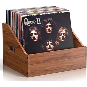 Wood Vinyl Record Storage, Retro & Durable Vinyl Crate and Record Holder, Album Storage Record Case Box for 60+ Records, Perfect Record Organizer for Home Decor and Collection Display(Brown) in Kuwait