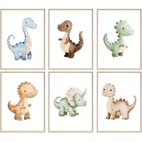 ELESFEK 6Pcs Dinosaur Nursery Wall Art Kids Room Canvas Poster Toddler Baby Watercolor Dino Wall Decor Dinosaur Painting Prints Cute Dino Pictures for Nursery Bedroom Boy Playroom Unframed in Saudi Arabia