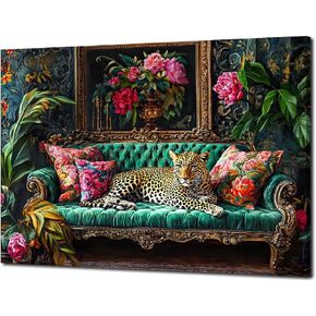 Cheetah Lying On Vintage Sofa Canvas Wall Art Eclectic Leopard Wall Decor Pictures Dopamine Animal Portrait Poster Prints for Living Room Home Bedroom Home Decoration 16x24in Ready to Hang in Saudi Arabia