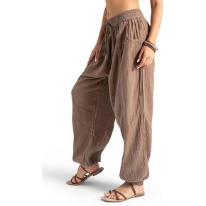 سراويل حريم قطنية بوهو للسيدات من Veshti Company - سراويل يوجا ناعمة - سراويل مناسبة برباط in Kuwait