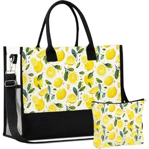 InnoBeta Lemon Gifts for Her Canvas Tote Bag with Top Zipper Closure and Shoulder Strap in Saudi Arabia
